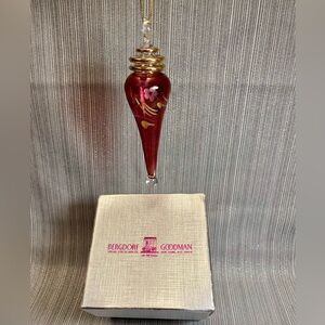 Vintage Bergdorf Goodman Glass Finial Ornament Etched we ith Original Box